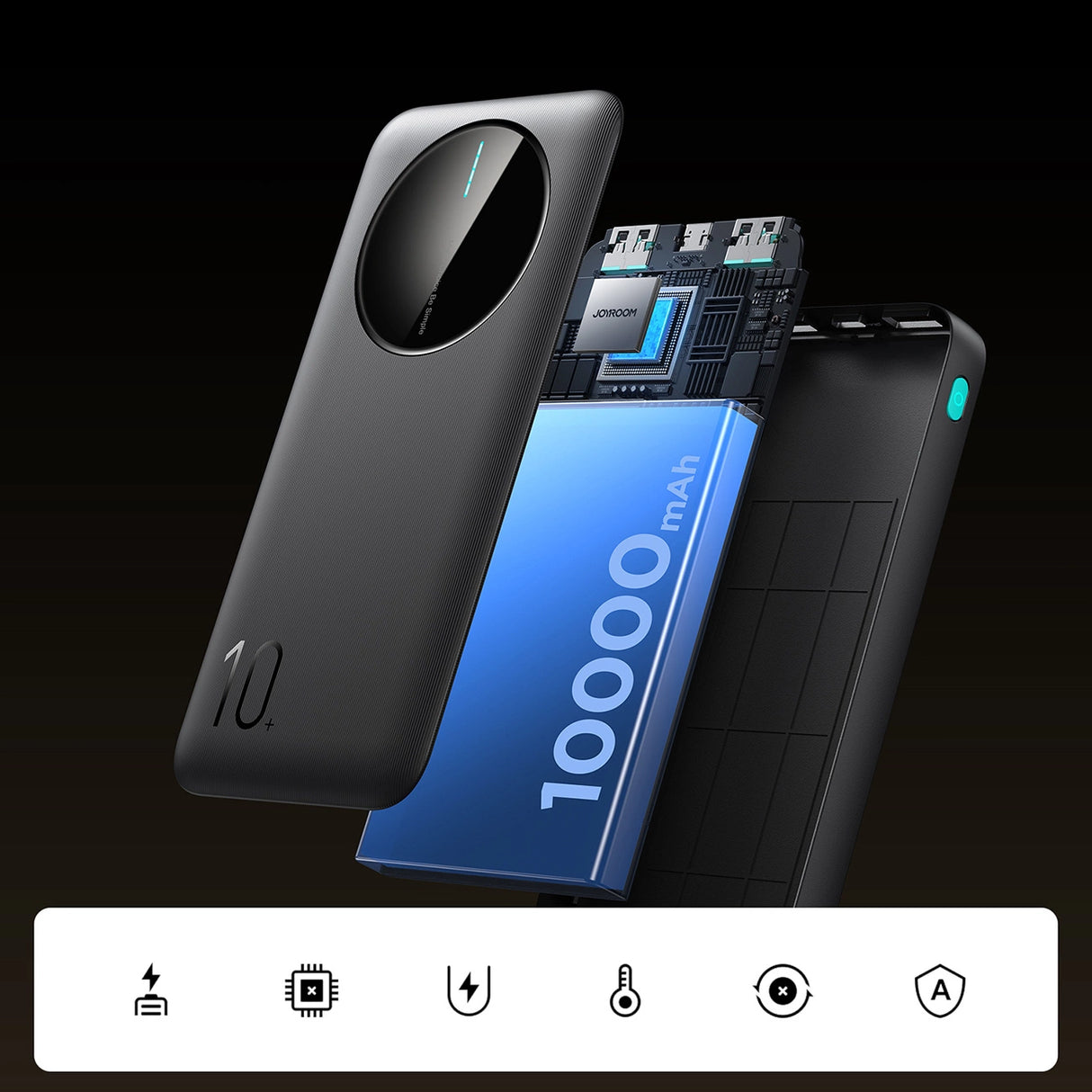 Powerbank Joyroom JR-PBF12 10000mAh 2.4A 2x USB-A 1x USB-C - preto