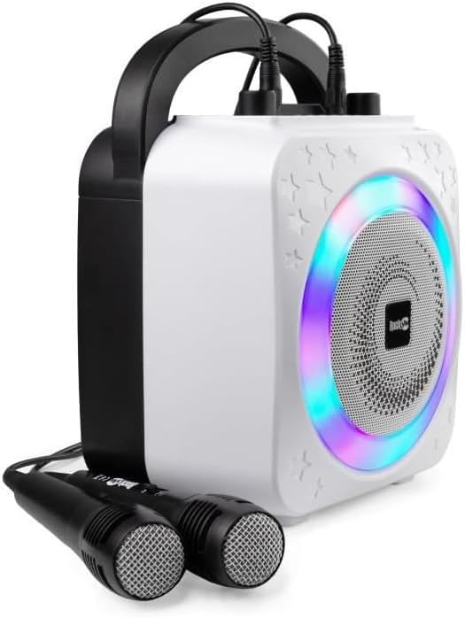 Máquina de karaoke Bluetooth recarregável efeitos de mudança de voz e luzes LED