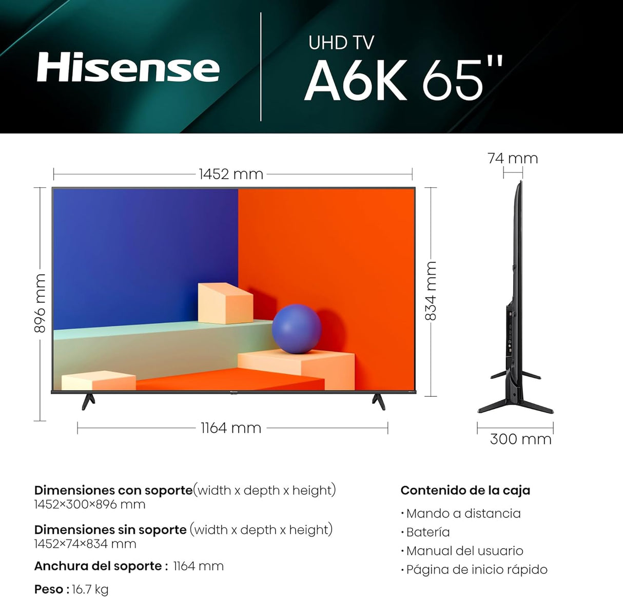 TV Hisense 65'' LED UHD 4K A6K Smart TV