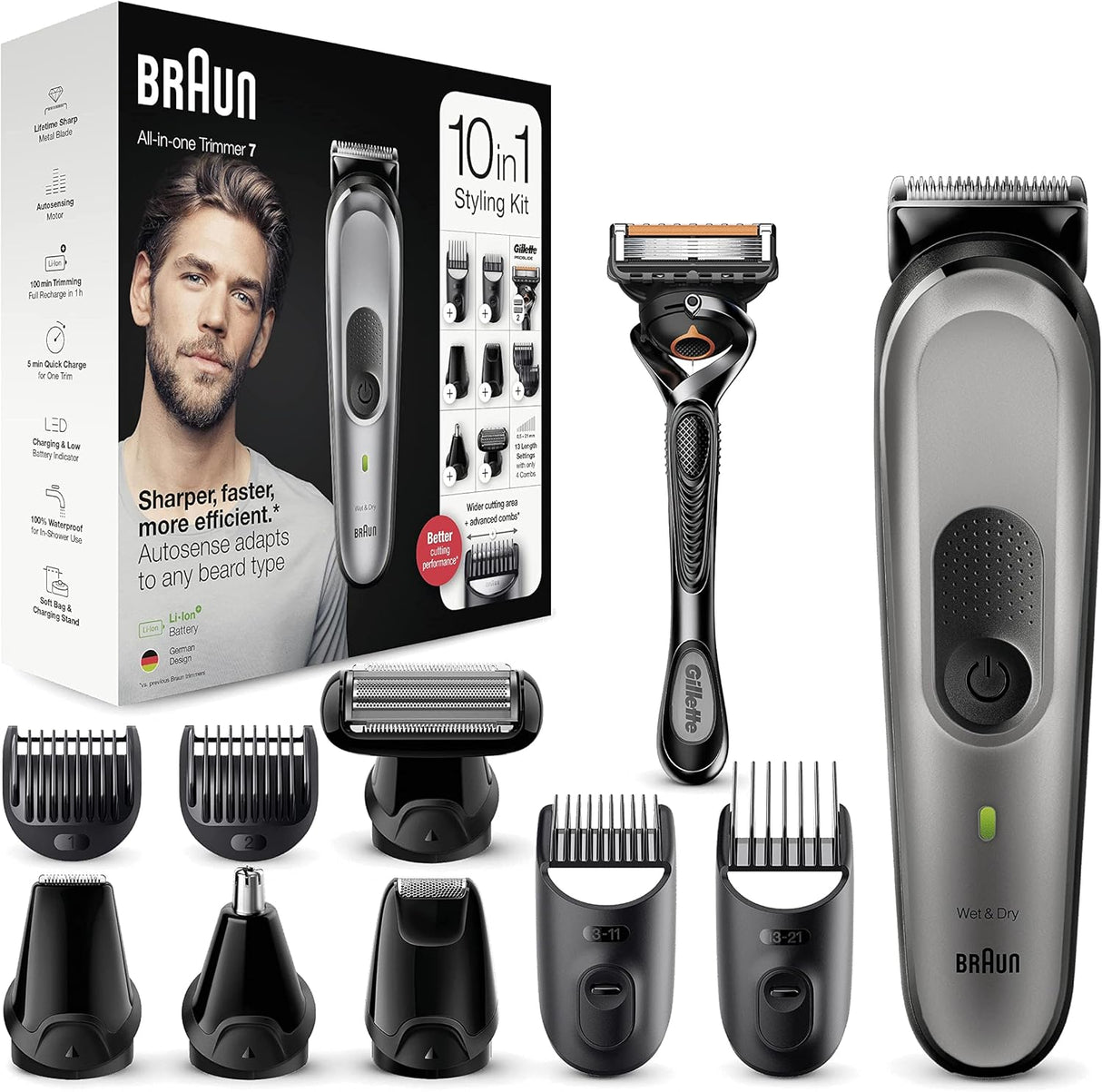 Aparador de Barba Braun 7 MGK7320 | Aparador De Barba 10-Em-1 Para Homem - Preto