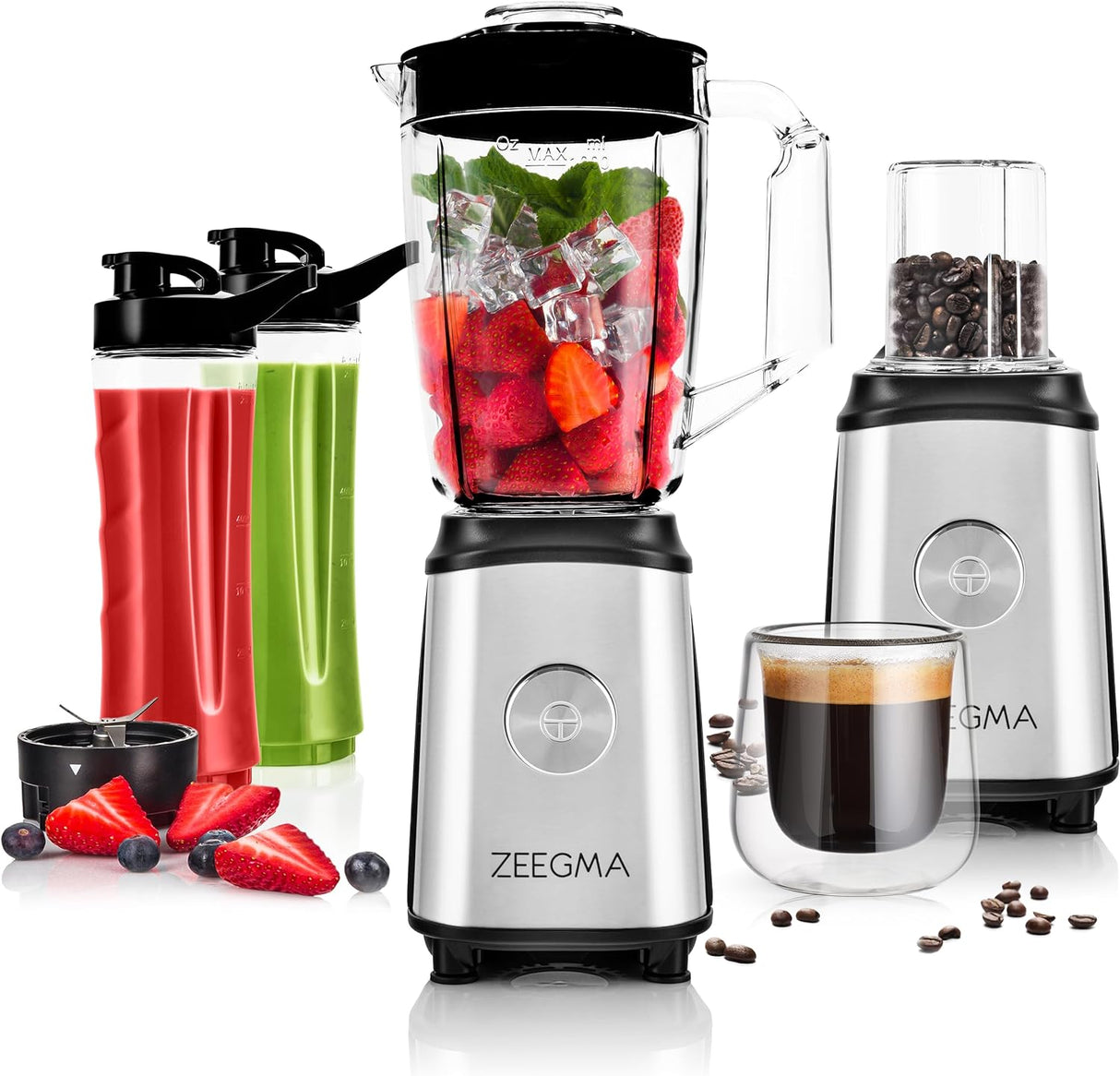 ZEEGMA Liquidificador 1050W Multifunções 4 em 1 - Moedor de Café - 2 Garrafas de Viagem