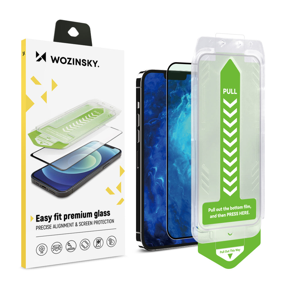 Vidro Temperado 9H com Moldura de Montagem Wozinsky Premium Glass para iPhone 15 - Preto