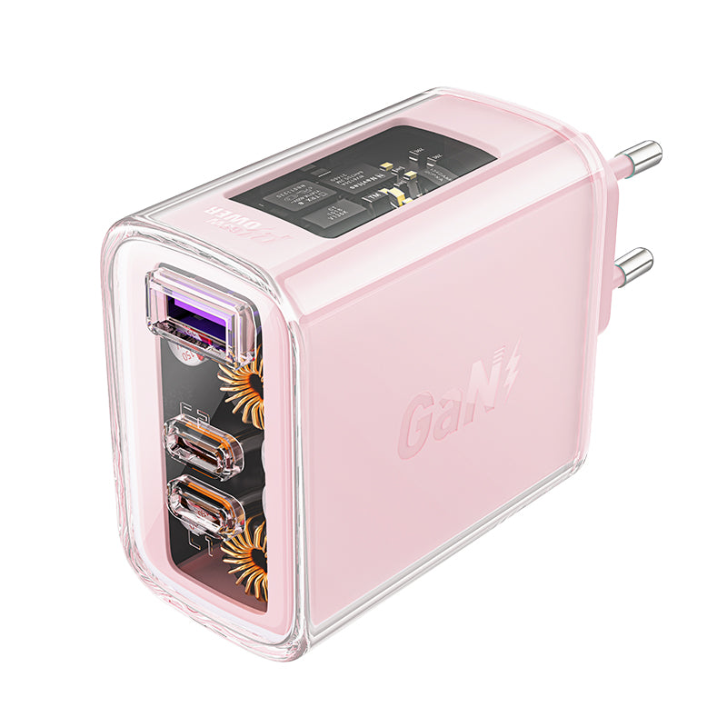 Acefast Carregador GaN 65W 3 portas (1xUSB, 2xUSB C) rosa (A45)