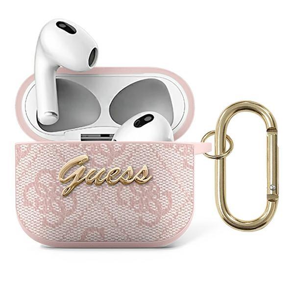 Capa para AirPods 3 Guess GUA34GSMP rosa/pink da coleção 4G Script Metal