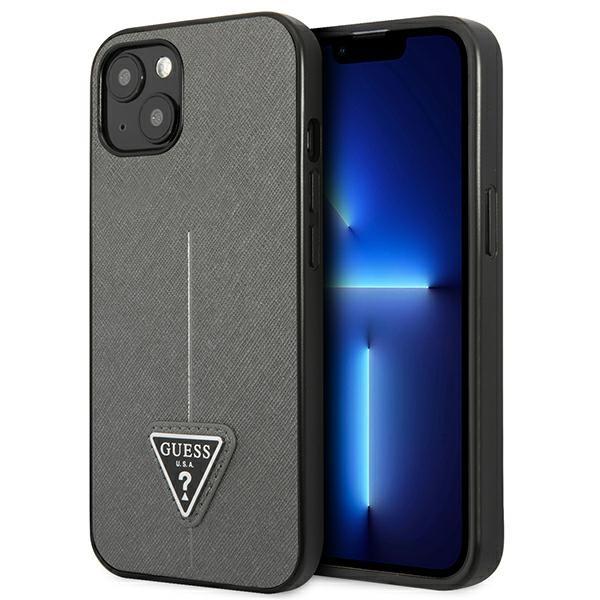 Capa Guess Saffiano Triangle Logo para iPhone 14 Plus - prateada