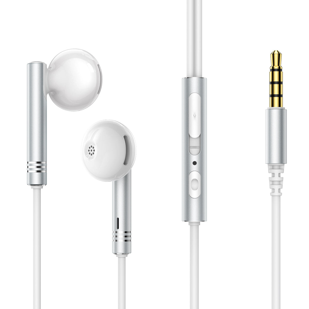 Fones de ouvido com fio Joyroom Wired Series JR-EW06 metálicos - prata e branco