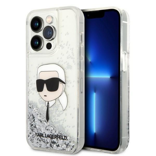 Capa Karl Lagerfeld Glitter com a Cabeça do Karl para iPhone 14 Pro Max - prateada