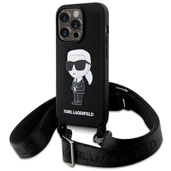 Capa Karl Lagerfeld Ikonik Crossbody de Silicone para iPhone 15 Pro - preta