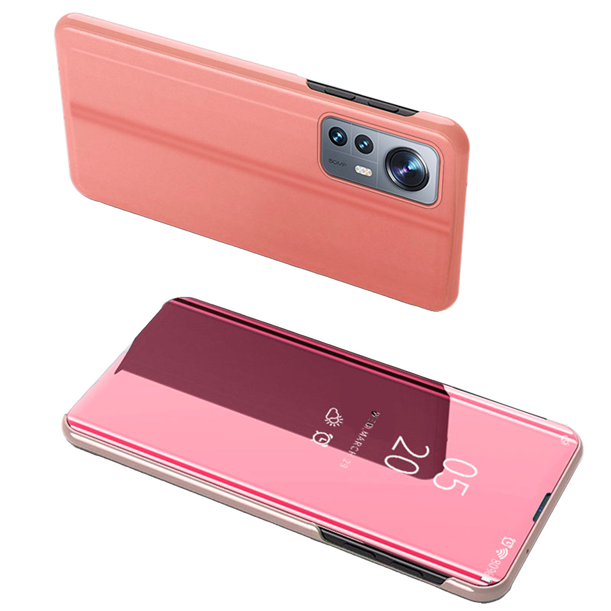 Capa Clear View Case para Xiaomi 12 Lite com aba na cor rosa.