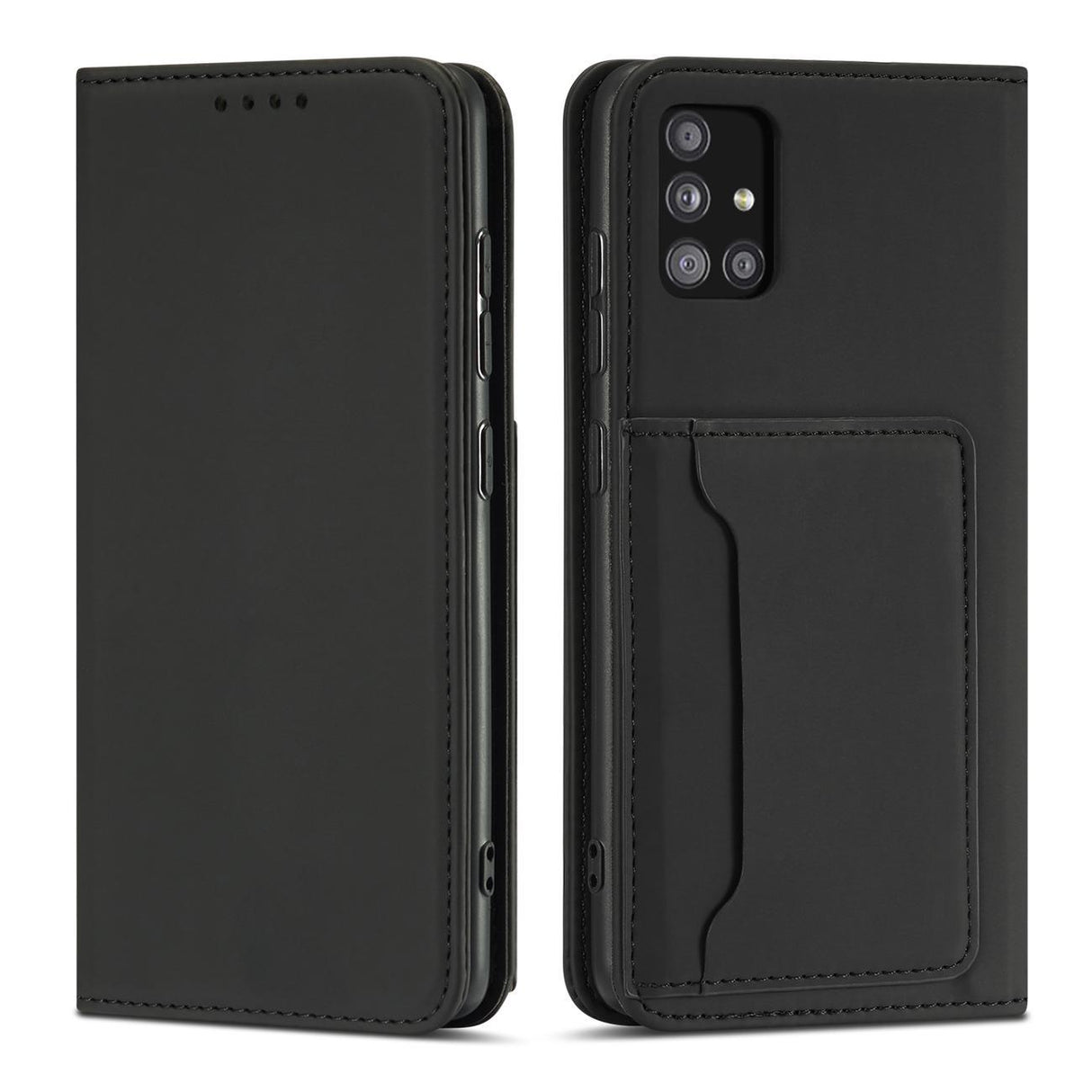 Capa Carteira Magnética para Samsung Galaxy A13 5G com porta-cartões e suporte preto.