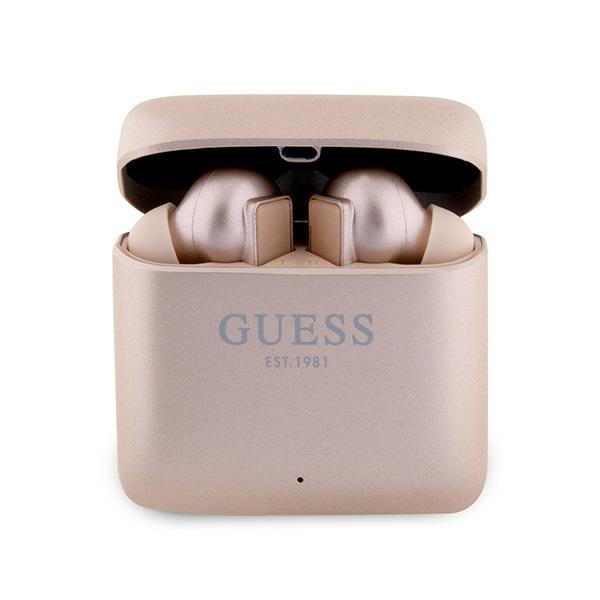 Fones de ouvido Bluetooth Guess com Logo Estampado TWS + estação de acoplamento - rosa-dourado