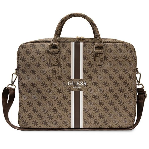 Bolsa Guess 4G com Estampa de Listras para Laptop de 16" - castanho"