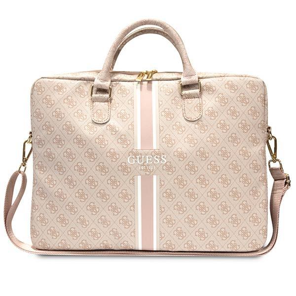 Bolsa Guess 4G com Estampa de Listras para Laptop de 16" - rosa