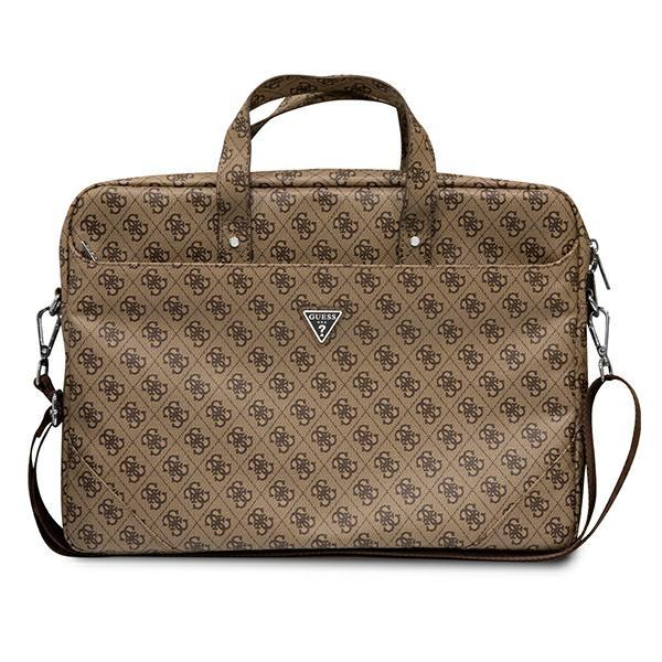 Bolsa Guess Saffiano com Logo Triângulo 4G para laptop de 16'' - castanho