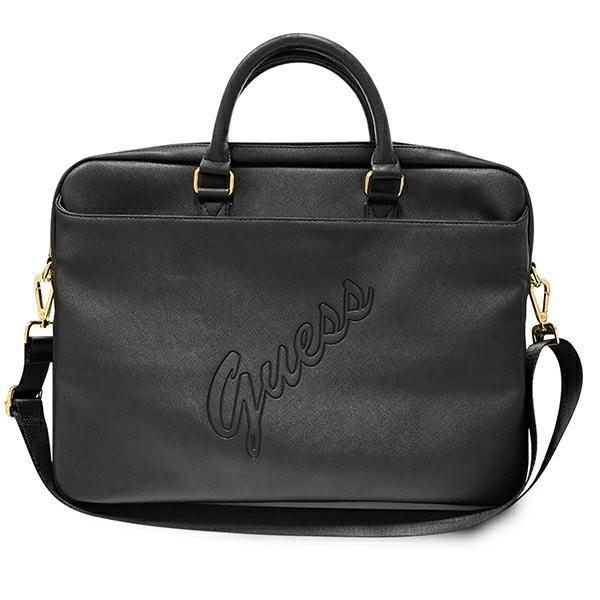 Bolsa Guess Saffiano Script para laptop de 16" - preta"