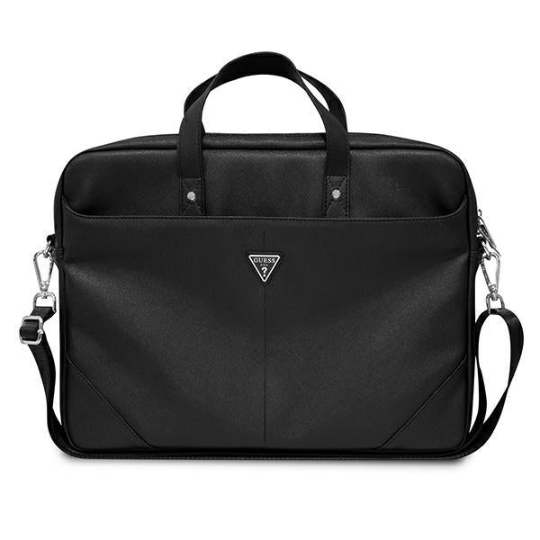 Bolsa Guess Saffiano com Logo Triangular para Laptop de 16'' - Preta