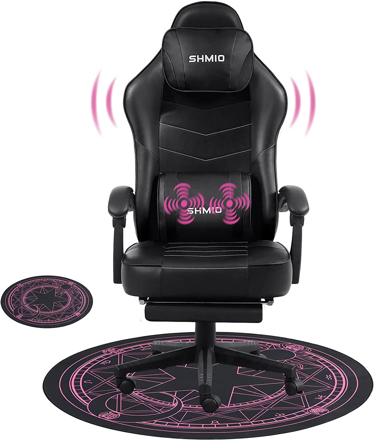 Cadeira Gaming com Massagem Apoio para os Pés e Tapete – Preto