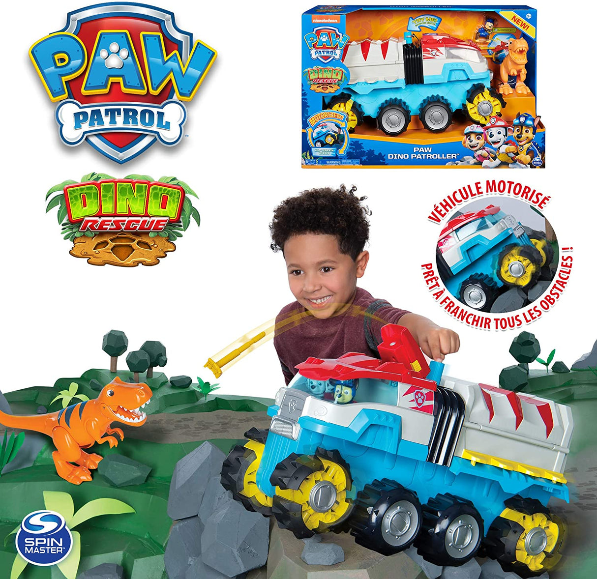 Patrulha Pata Dino Rescue Veículo com Chase e T-Rex