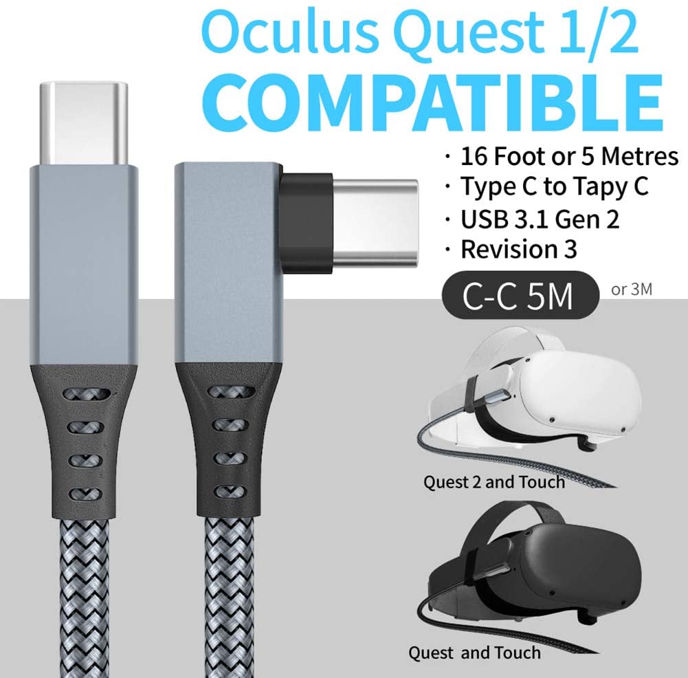 Cabo de dados USB-C 5m Compatível com Oculus Meta Quest 2