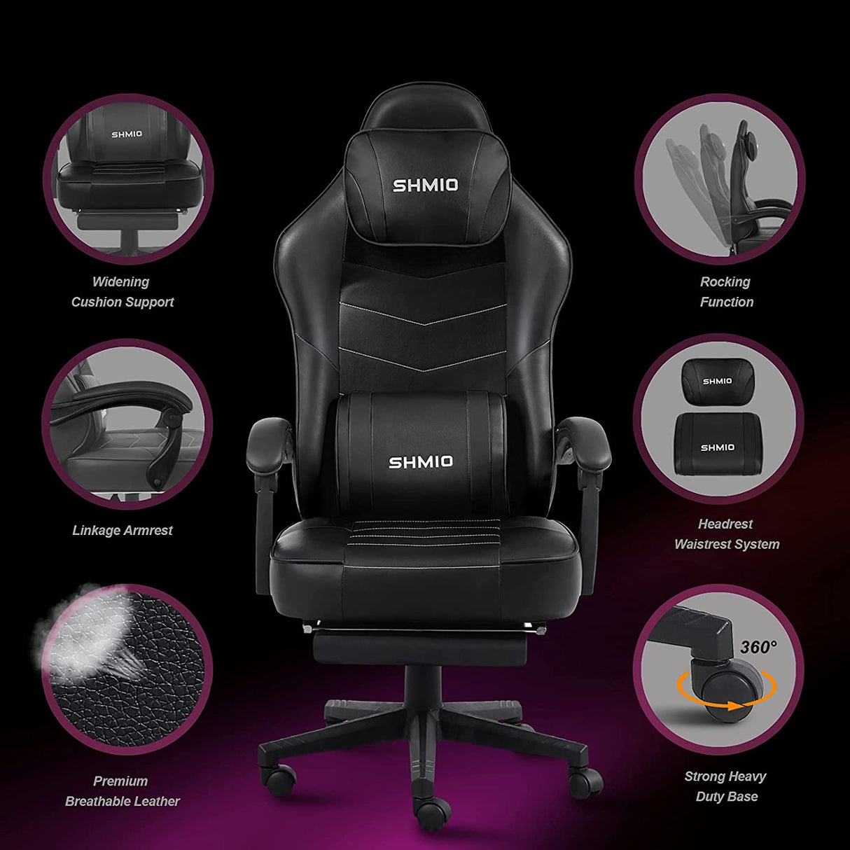 Cadeira Gaming com Massagem Apoio para os Pés e Tapete – Preto