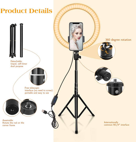 Anel de LED 10" com Tripé Extensível 1,5m Comando Bluetooth - Ring light