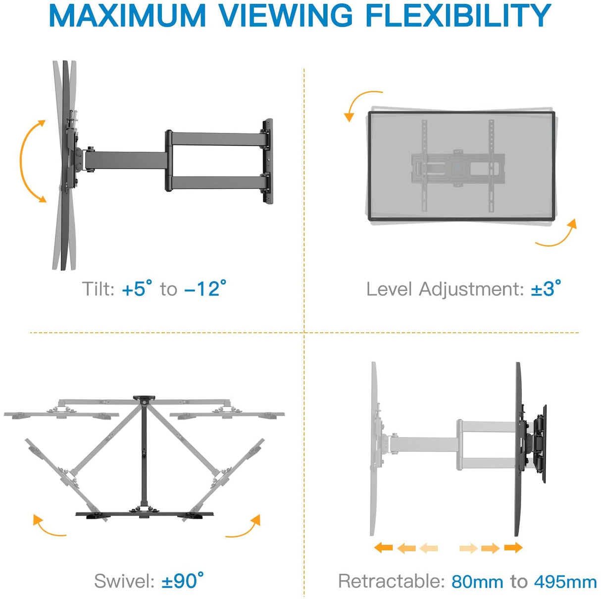 Suporte de parede para TV 26" a 55" para TVs planas e curvas