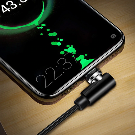 Cabo Magnético USB C / Micro USB / Lightning 90° Ultra Resistente Nylon Trançado