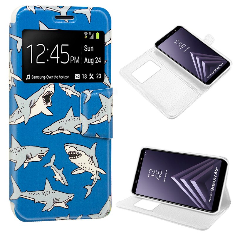 Capa Flip Samsung Galaxy A605 A6+ Tubarão Azul