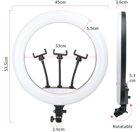 Anel de LED Ring Light 45CM - Suporta 3 Dispositivos com Comando e Tripé 2M