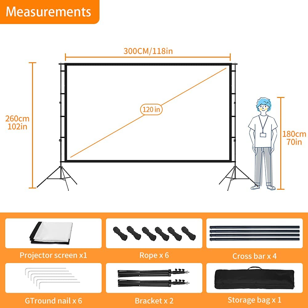 Ecrã de projeção 120″ 16: 9 com suporte desmontável - Portátil