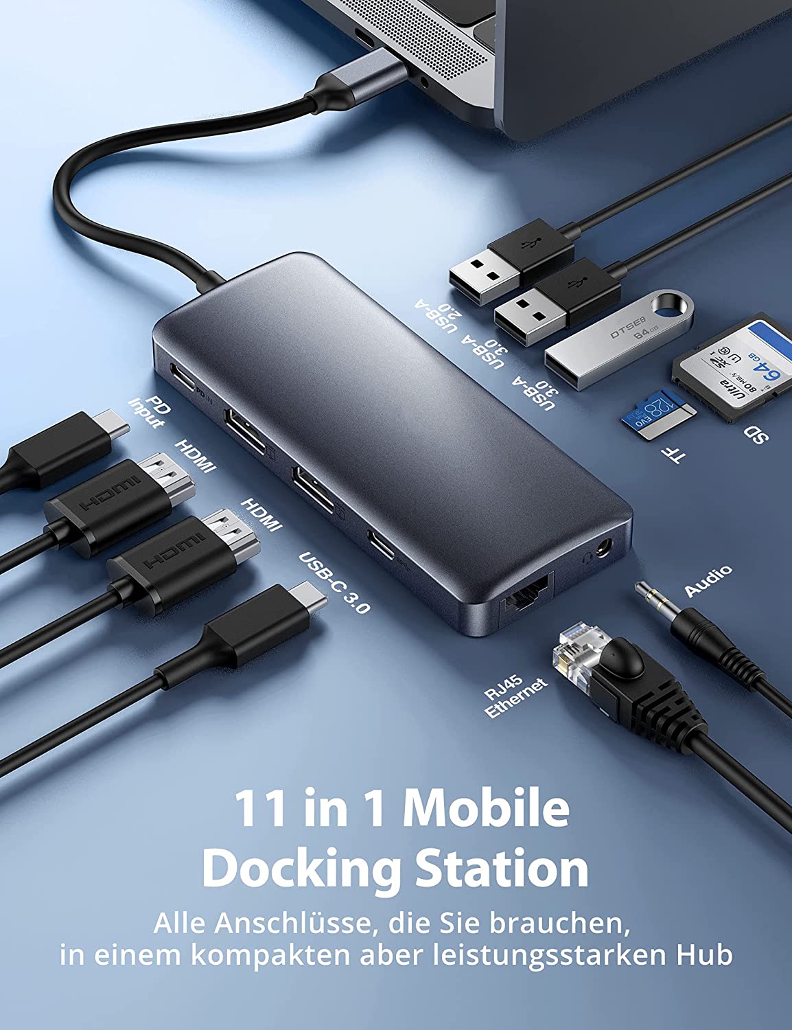 USB C Hub 11 em 1 USB 2X HDMI 4K 2X USB 3.0