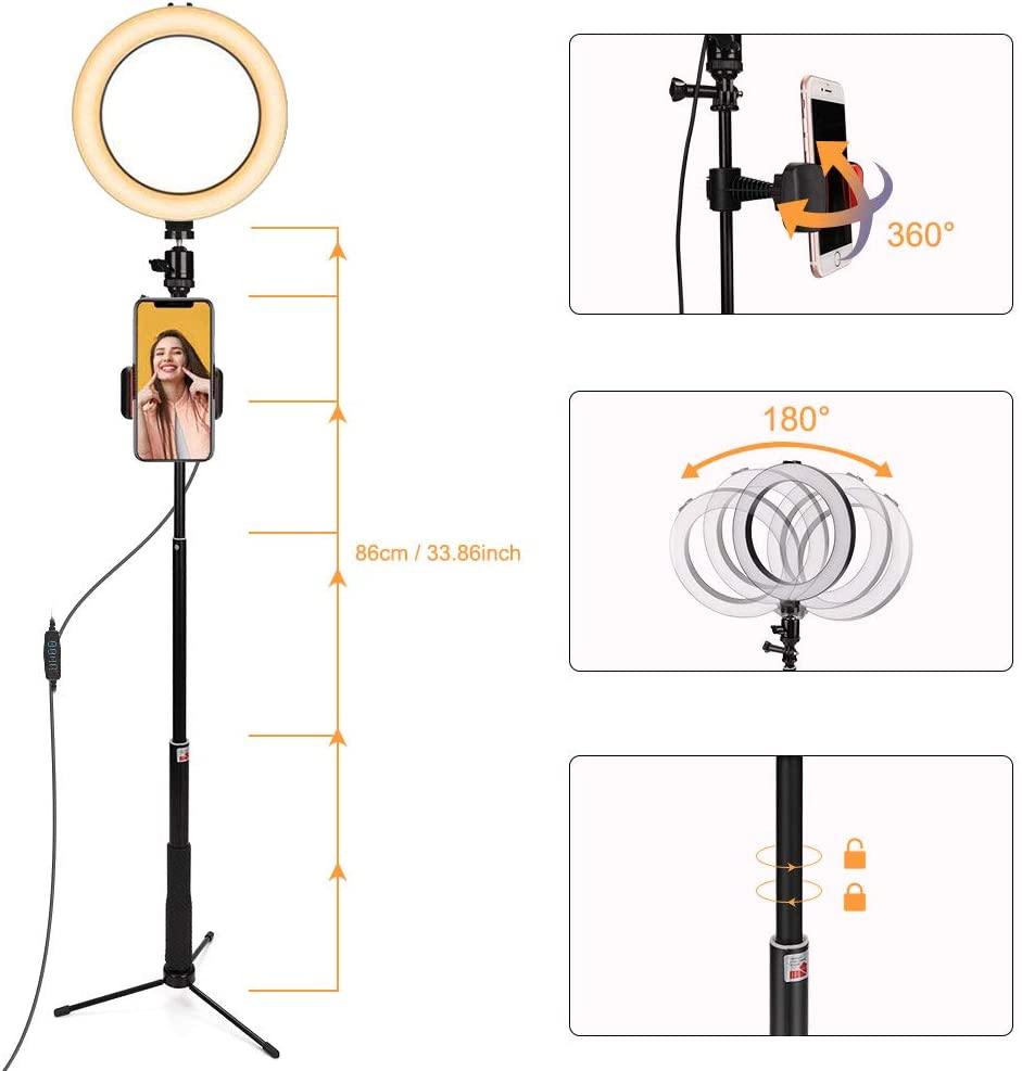 Anel de LED 8" com Selfie Stick tripé e Comando Bluetooth - Ring light