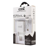 Carregador Micro-USB 3A (Quick Charge) Kit 2 em 1 Branco