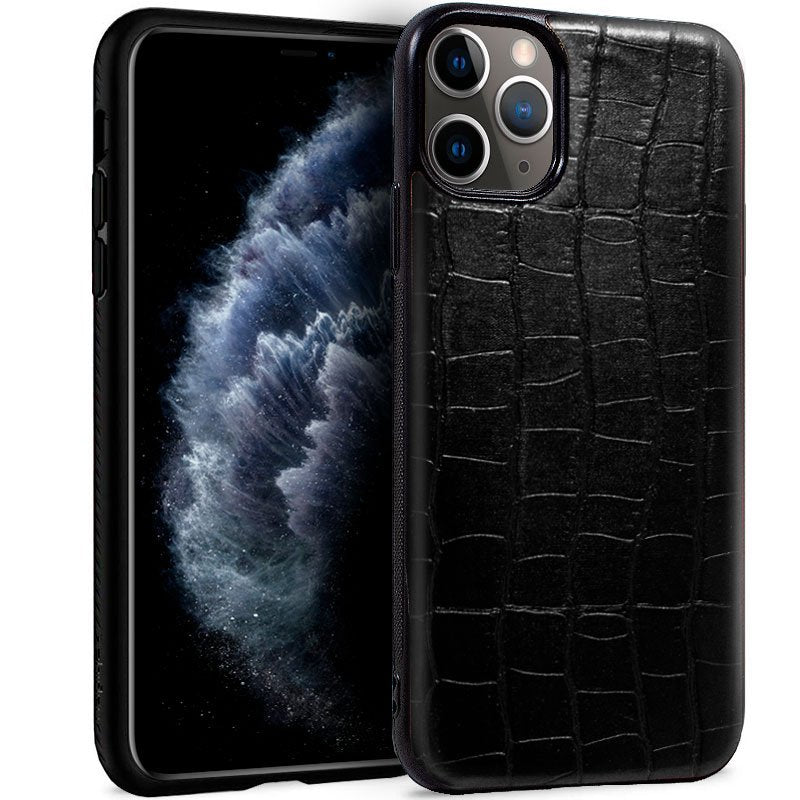 Capa Couro Preto para iPhone 11 Pro Crocodile