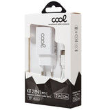 Carregador de Parede Tipo-C 2.1 A Universal COOL Kit 2 em 1 Branco