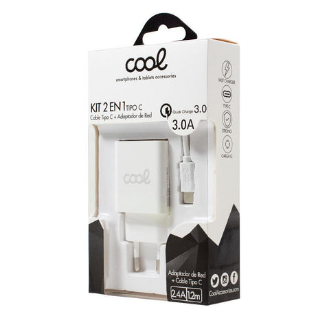 Carregador USB Tipo-C 3A (Quick Charge) Kit 2 em 1 Branco