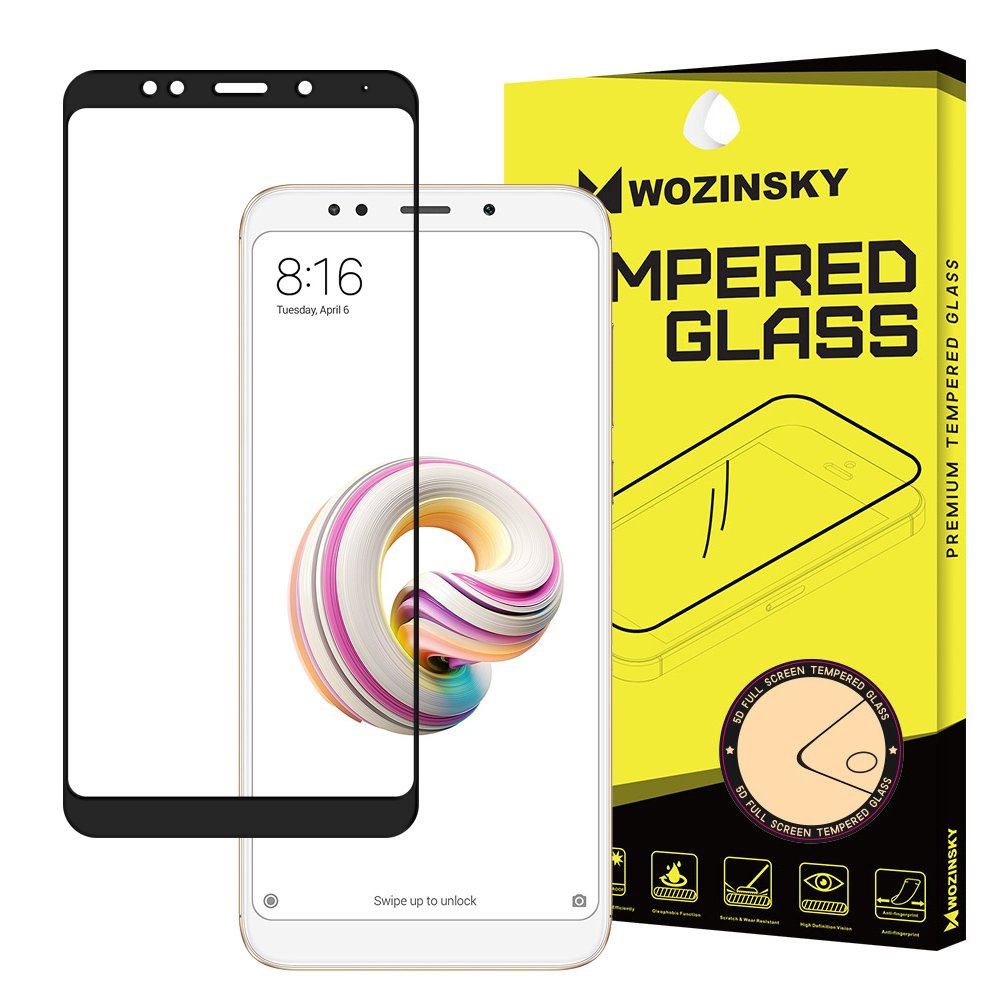 Wozinsky Vidro Temperado Cola Completa Protetor de Tela Super Resistente Totalmente Coberto com Caixa de Armação Amigável para Xiaomi Redmi 5 preto