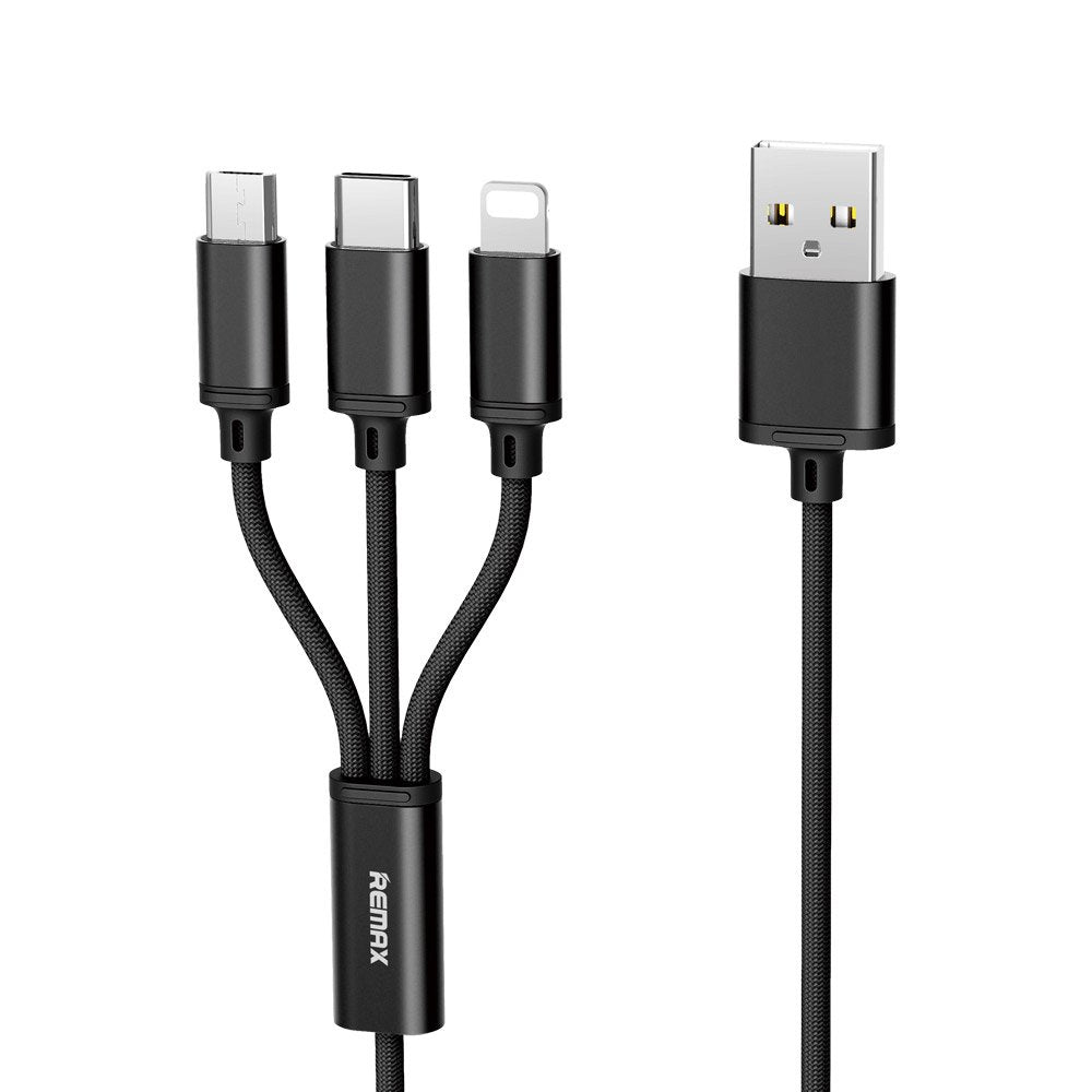 Remax Gition 3in1 RC-131th Nylon trançado USB - cabo micro USB  -  Lightning  -  USB-C 2.8A 115M preto