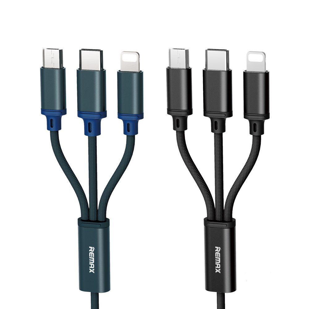 Remax Gition 3in1 RC-131th Nylon trançado USB - cabo micro USB  -  Lightning  -  USB-C 2.8A 115M preto