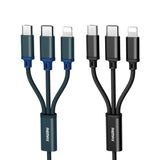 Remax Gition 3in1 RC-131th Nylon trançado USB - cabo micro USB  -  Lightning  -  USB-C 2.8A 115M preto