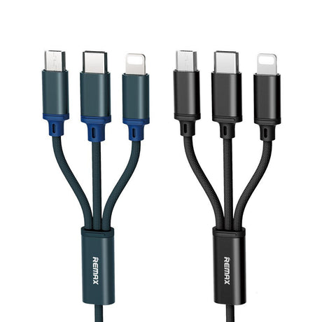 Remax Gition 3in1 RC-131th Nylon trançado USB - cabo micro USB  -  Lightning  -  USB-C 2.8A 115M preto