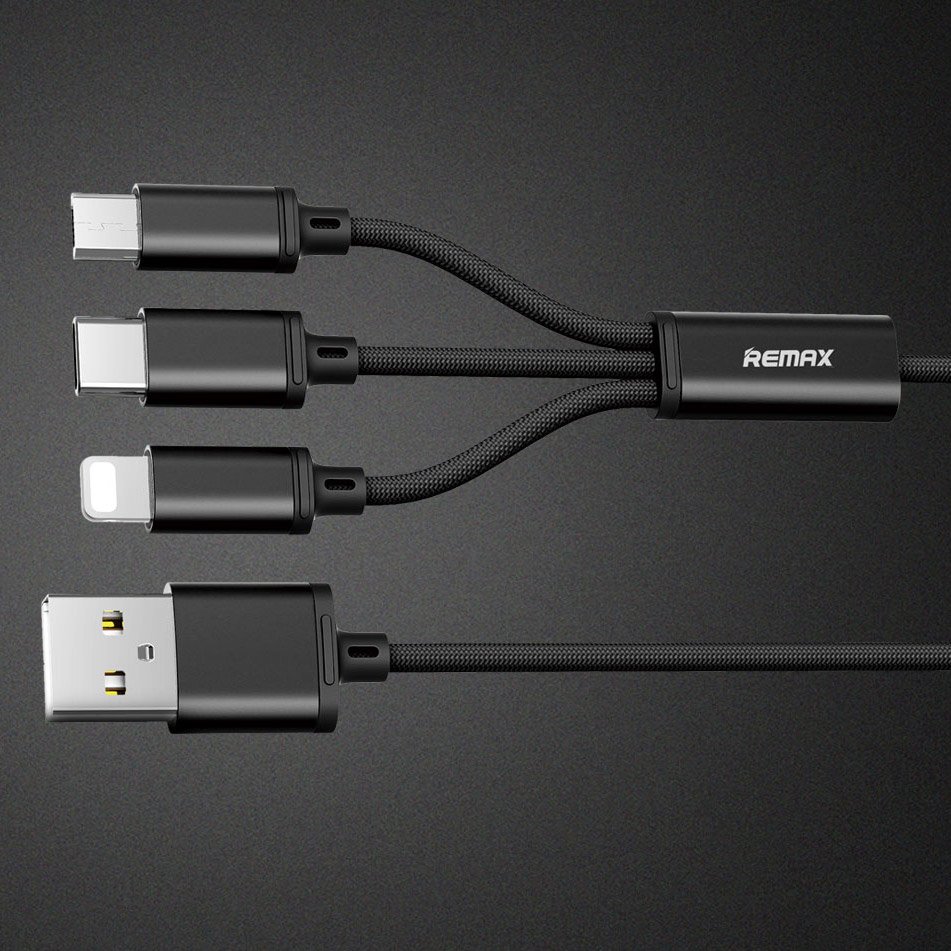 Remax Gition 3in1 RC-131th Nylon trançado USB - cabo micro USB  -  Lightning  -  USB-C 2.8A 115M preto