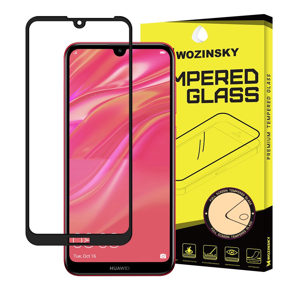 Protetor de tela super resistente de vidro temperado Wozinsky totalmente coberto com moldura compatível para Huawei Y6 2019  -  Huawei Y6s 2019  -  Y6 Pro 2019 preto