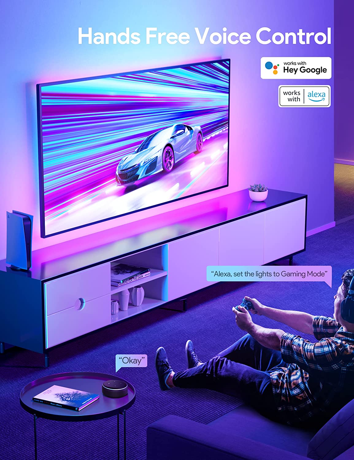 Magicous Sincronizador Ambilight HDMI 2.0 para TV 55" a 65" compatível com Alexa e Google Assistant