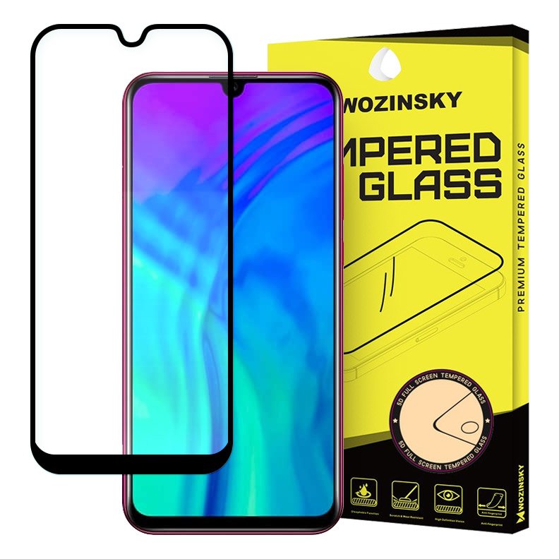 Protetor de tela super resistente de vidro temperado Wozinsky totalmente coberto com moldura compatível para Huawei Honor 20 Lite preto