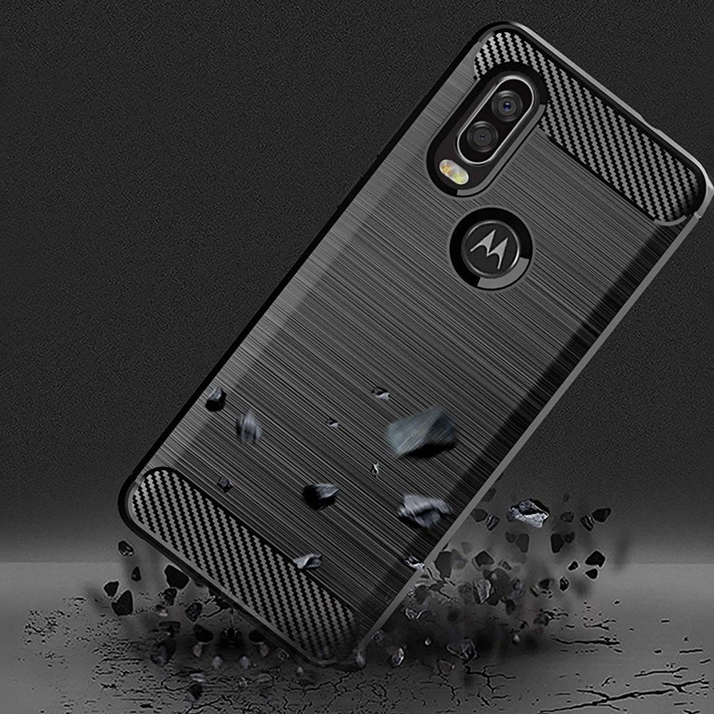 Capa carbono Capa flexível TPU para Motorola One Vision preta