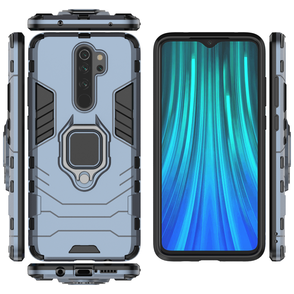 Estojo de armadura de anel Suporte magnético de suporte para carro Capa resistente e resistente para Xiaomi Redmi Note 8 Pro azul