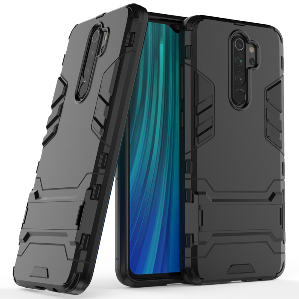 Capa de armadura de suporte Capa resistente e resistente para Xiaomi Redmi Note 8 Pro preta