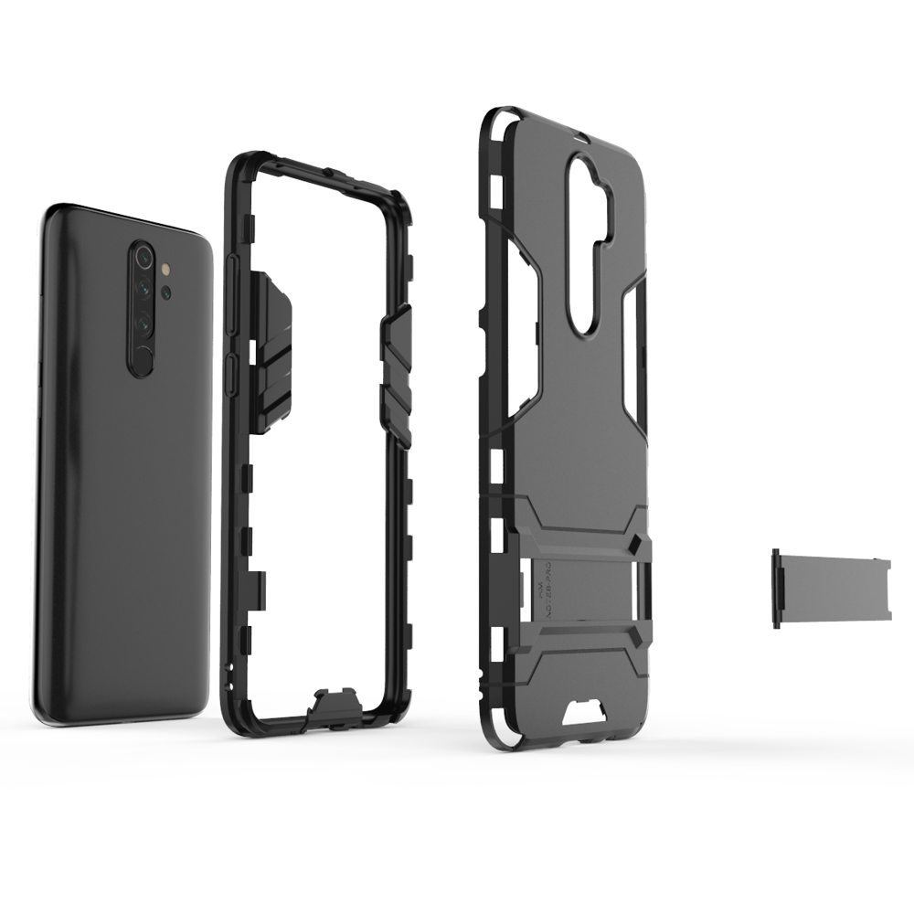 Capa de armadura de suporte Capa resistente e resistente para Xiaomi Redmi Note 8 Pro preta