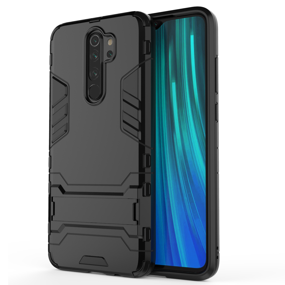 Capa de armadura de suporte Capa resistente e resistente para Xiaomi Redmi Note 8 Pro preta